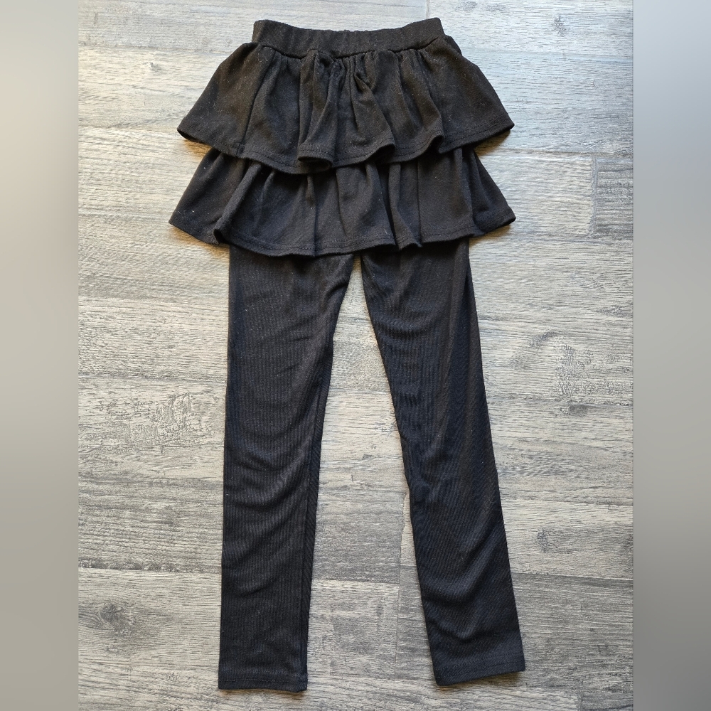 Stylish Black Ruffled Kids Leggings With Skirt